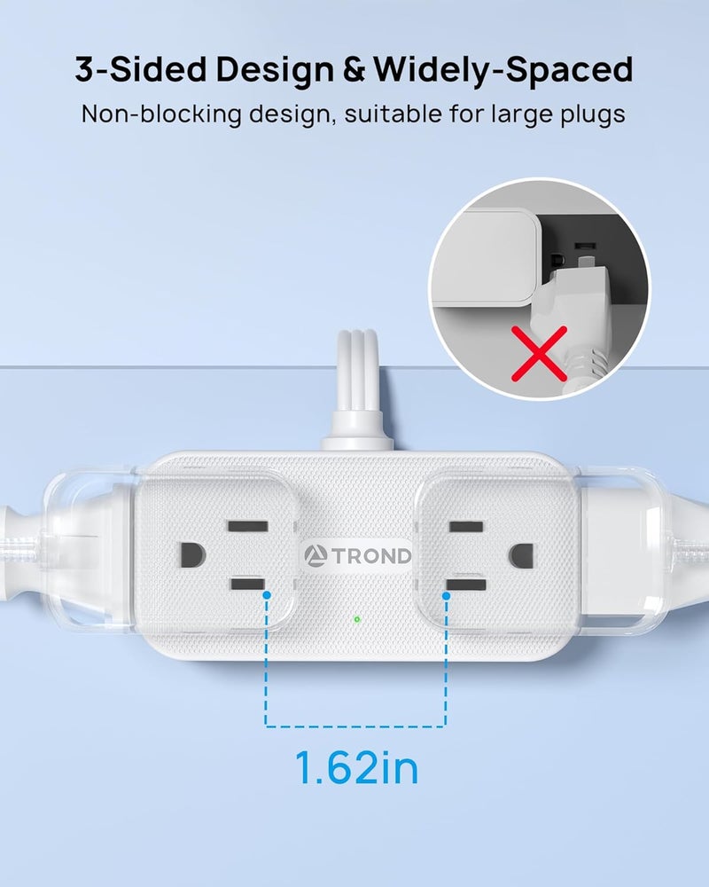 TROND Outlet Extender with 6 Inch Cord, Flat Plug Adapter with 4 Electrical Sockets, 900J Surge Protector, Wall Mountable, Multi Plug Wall Outlet for Home Office Travel Dorm Room Essentials, White - Image 5